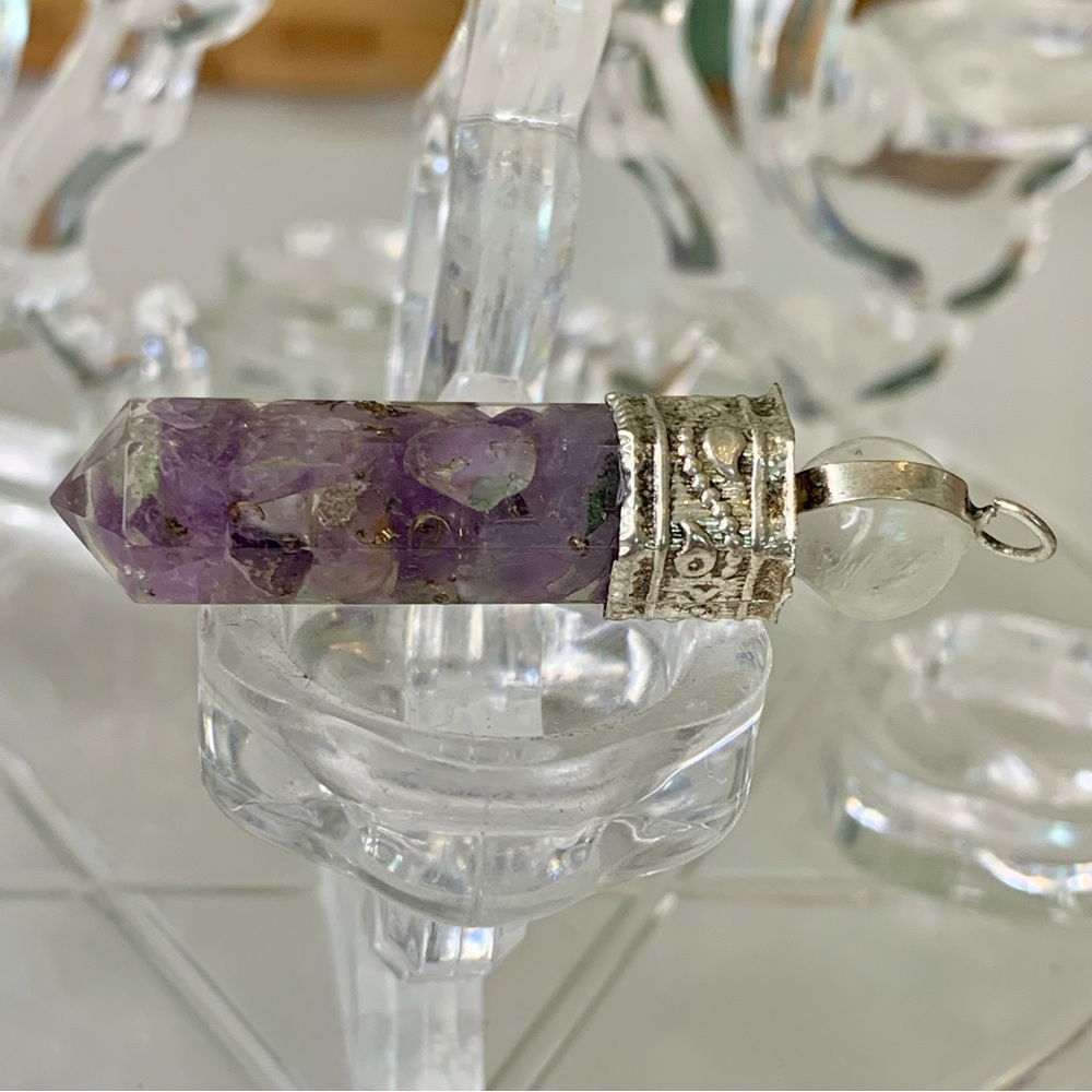Purple Amethyst Organite Point Pendant Faceted With Crystal Ball Silver Plated - Picture 5 of 7